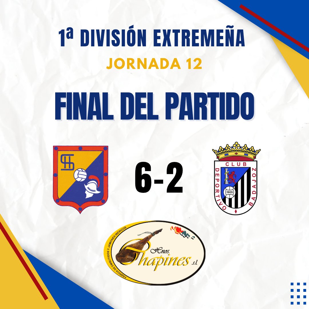 ⏱️ FINAL DEL PARTIDO

A.F. Hernando de Soto 6️⃣ - 2️⃣ C.D. Badajoz

⚽ Goles
 Jose Carlos
 Gerardo
 Junior x2
 Borja
 Telmo

Empezamos el 2026 con una buena victoria en casa con nuestra gente 👋🏻 ⚔️

🟡🔵VAMOS HERNANDO🔵🟡