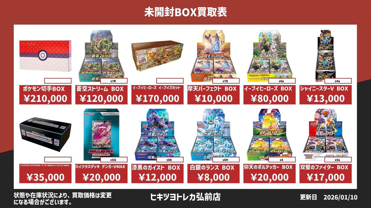 未開封BOX買取表】 画像3枚目までのBOXは減額なしで買い取ります