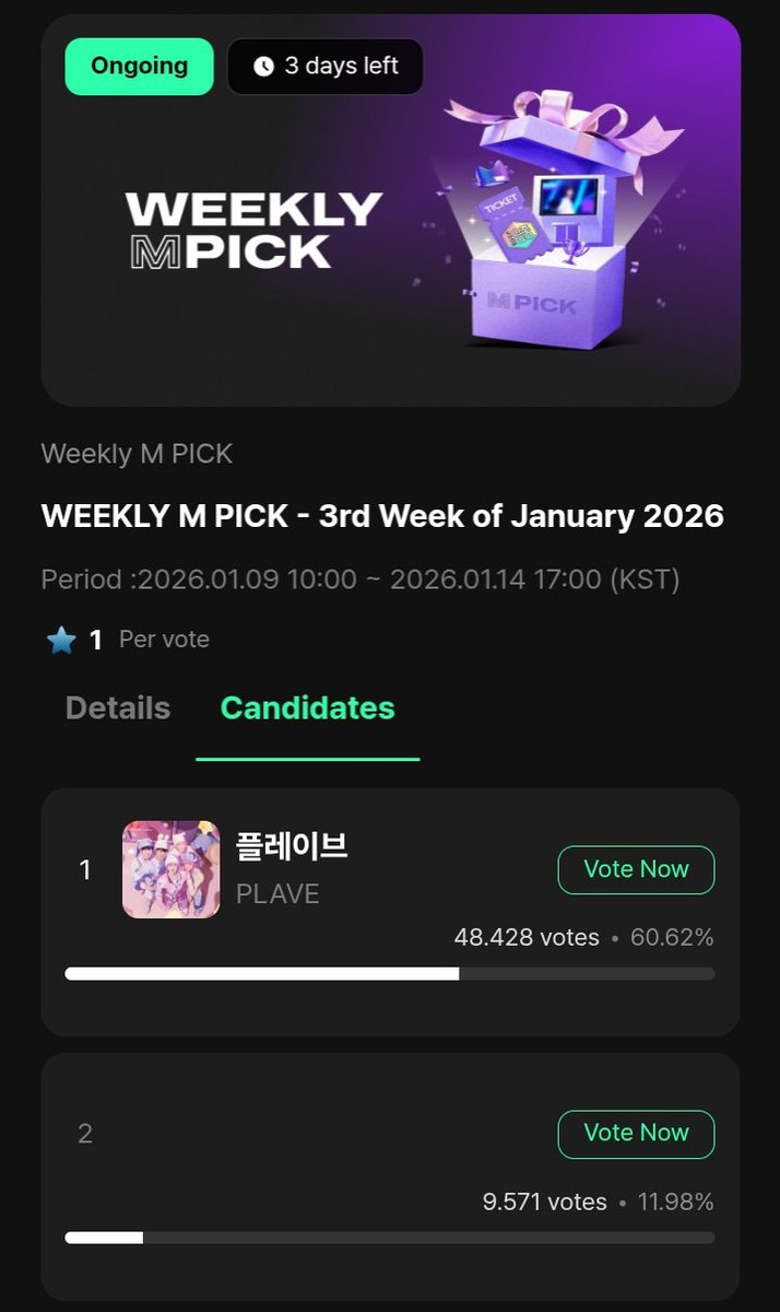 putvotesINA's tweet image. ⏰️ Pengingat Harian 260111⏰️

Vote berjalan:
• Dingo: Killing Voice Returns
• USEN
• Muniverse: Weekly MPICK
• HMA: WhosFandom &amp;amp; Popularitas Global

Semangat PLLI💪🏻💪🏻