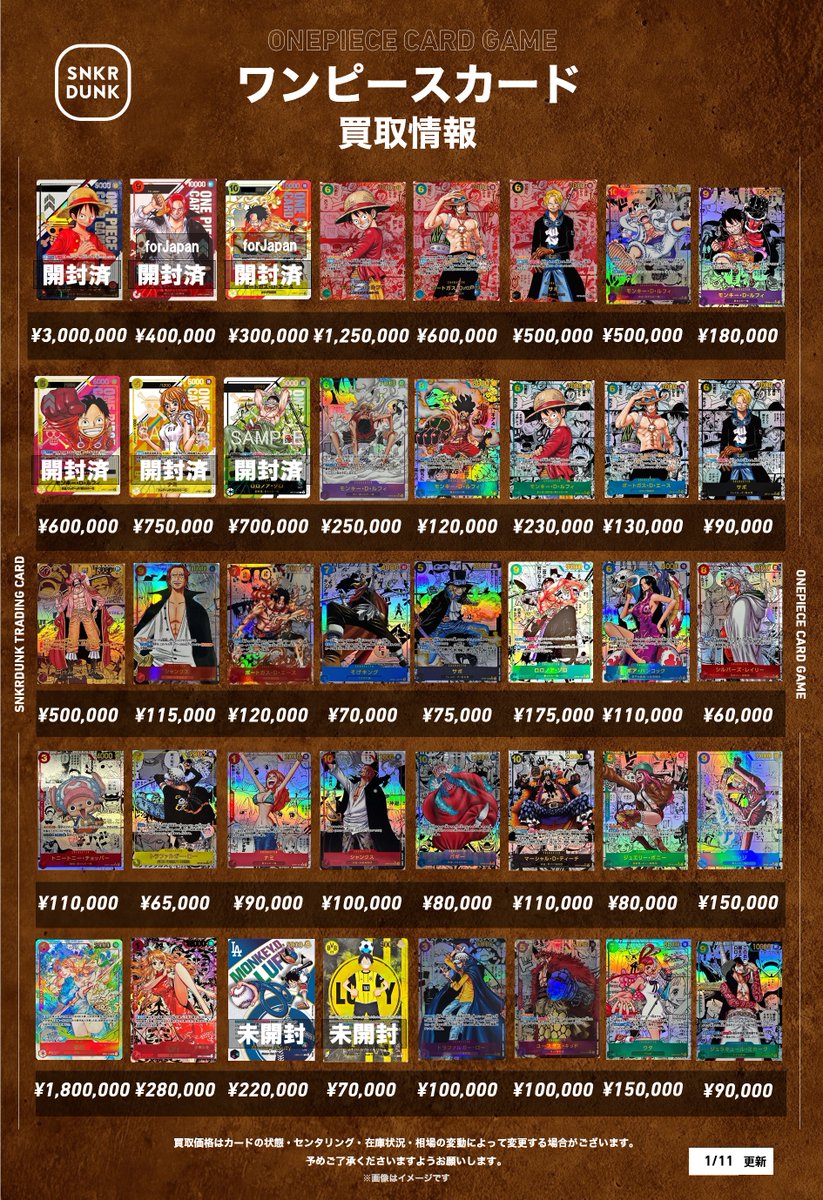 📢＃スニダンワンピ買取情報📢 1/12のワンピ素体買取内容になります