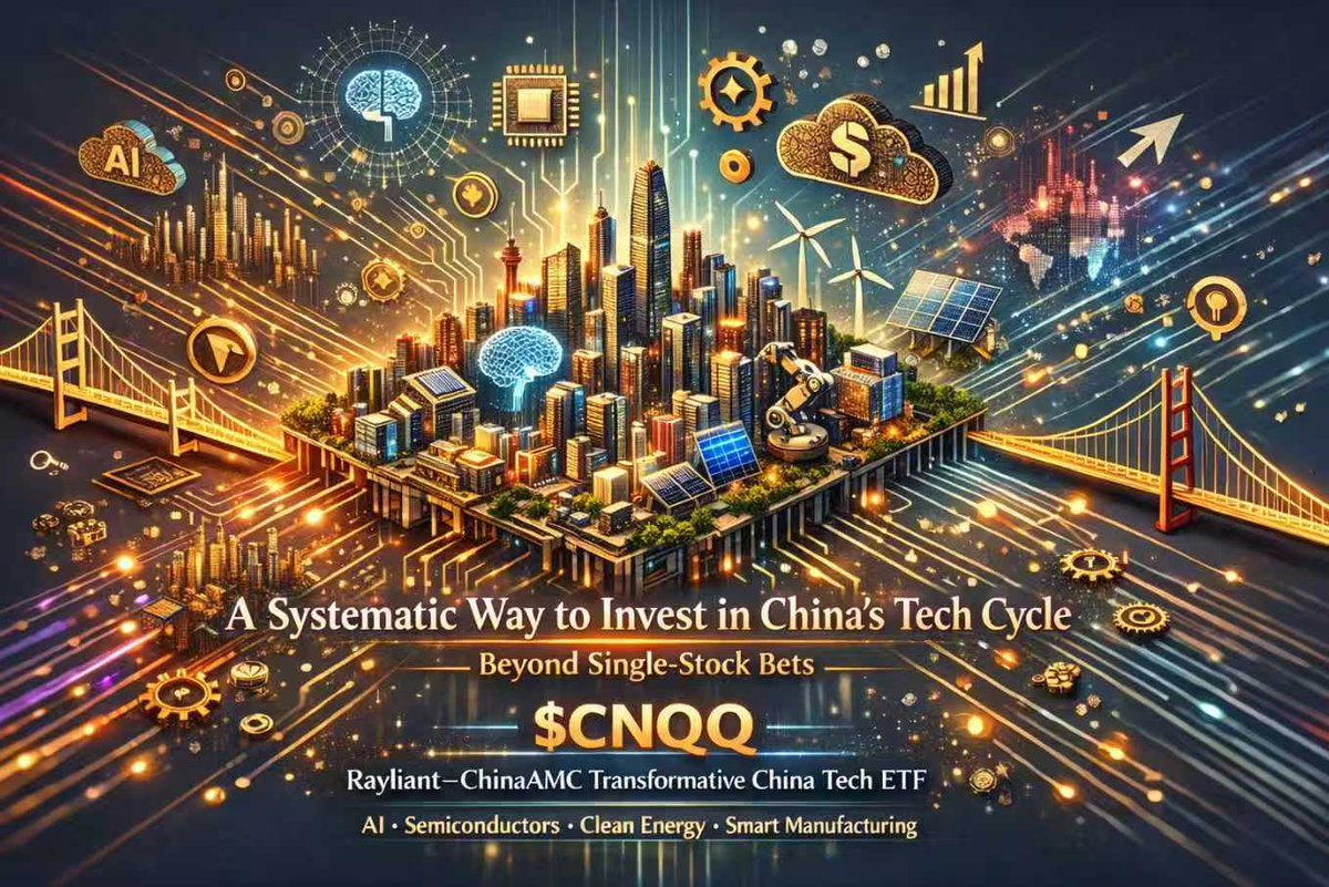 AI, semis, clean energy, and smart manufacturing drive productivity via integration.

This cycle predicts direction, not picks winners.

That’s why vehicles like $CNQQ matter.

ETFs aid overseas investors.
Track how capital thru the upgrade cycle.#ChinaTech #Innovation  #invest