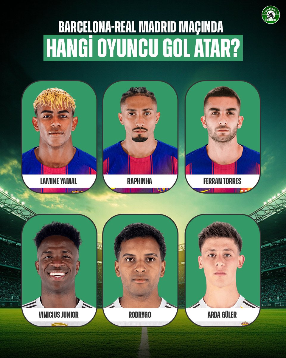 iddaafa's tweet image. ⚽️ Barcelona-Real Madrid maçında hangi oyuncu gol atar?