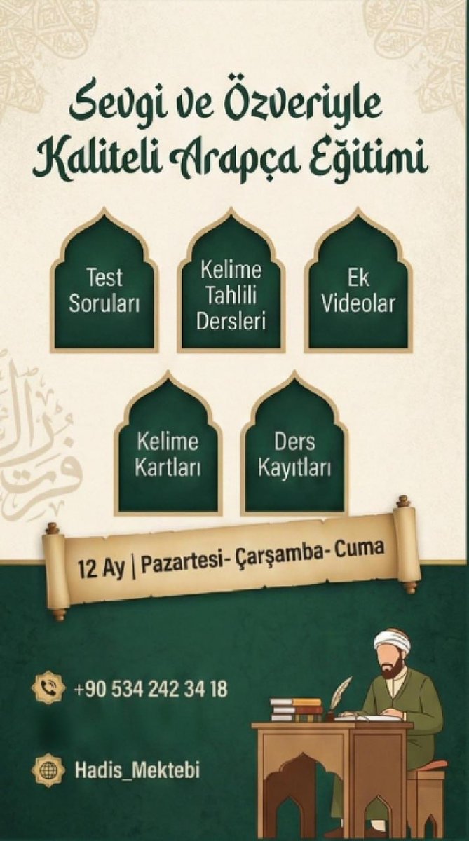 hadis_mektebi's tweet image. 📺11 AYDA (Sanalda)  MEDRESE USULÜ İLE ARAPÇA EĞİTİM:

• Emsile, Bina, İzzi, Tuhfetu's Seniyye, Avamil, Zuruf ve slayt ile temel eğitim gürsel dersimiz olacak. 

• Muhadese dersi olacak.

• Arapça video analizleri olacak.

• Klasik Metinlerin analizi olacak.

• Tahlil-irab…