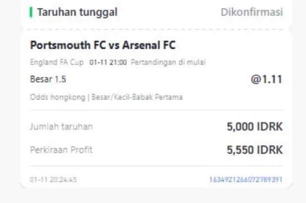 🏴󠁧󠁢󠁥󠁮󠁧󠁿 FA Cup 
Portsmouth vs Arsenal 
⏰ 21:00 BBWI 
🏟️  Fratton Park 
Over 4.5 corner 
Over 1.5 gol HT 

Gassss!!