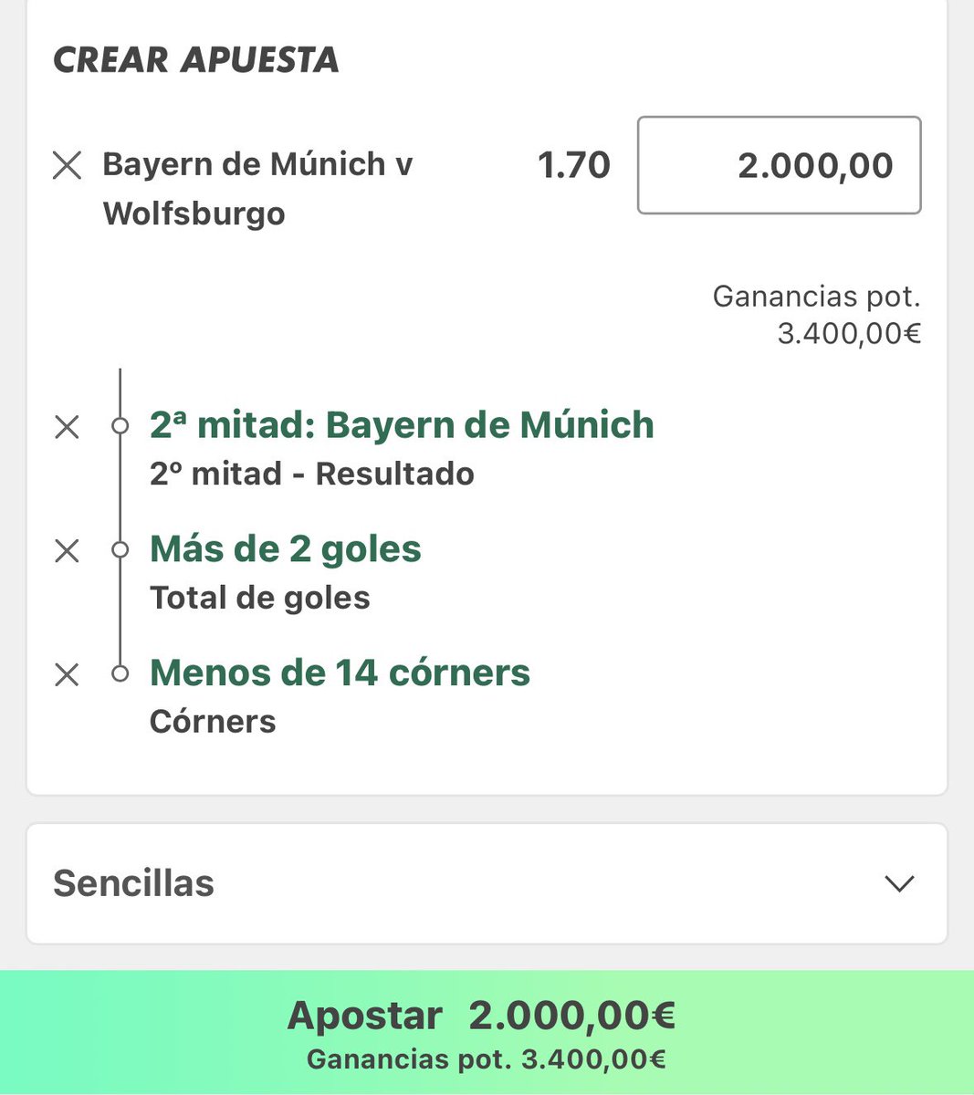 THXtips29's tweet image. **🔥 BAYERN vs WOLFSBURG – COMBINADA RÁPIDA Y FUERTE 🔥**  
**Cuota ~1.70 | 2.000€ → 3.400€ potenciales! 💰🟢**

✅ 2ª mitad: Bayern gana 🚀  
✅ +2.5 goles ⚽⚽⚽  
✅ Menos de 14 córners 🎁  

Bayern en casa = festival total 😈  
Wolfsburg hundido y sin opciones 💀  
¡Línea…