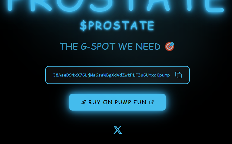 prostatesol's tweet photo. The website has been updated and the contract address for $PROSTATE is added.

J8AaeD94xX76LjMa6saWBgXdVdZWtPLF3u6UmxqKpump

Let's hit the G Bond spot! 🚀 https://t.co/DbAPGP3Xrz
