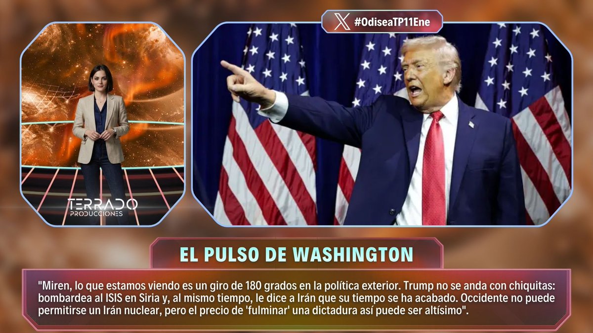 🌍 "Trump da un giro de 180 grados: bombardea ISIS y amenaza a Irán."

⚠️ "Occidente no puede permitir un Irán nuclear, pero el precio será altísimo."

💣 "Fulminar una dictadura así no es una decisión sencilla ni barata."

🪐 #OdiseaTP11Ene