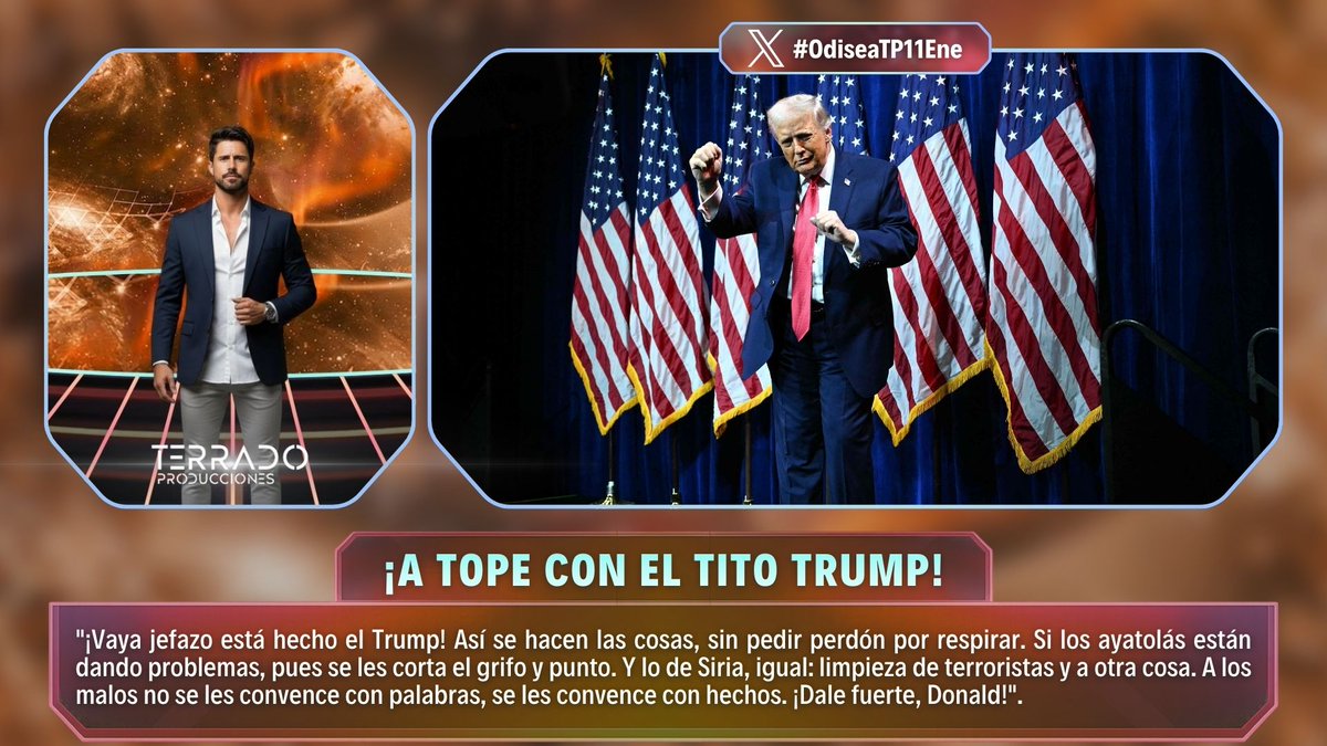 🗽 "¡Vaya jefazo está hecho Trump! Así se hacen las cosas, sin pedir perdón."

⛽ "Si los ayatolás dan problemas, se les corta el grifo y punto."

💥 "A los malos no se les convence con palabras, se les convence con hechos."

🪐 #OdiseaTP11Ene