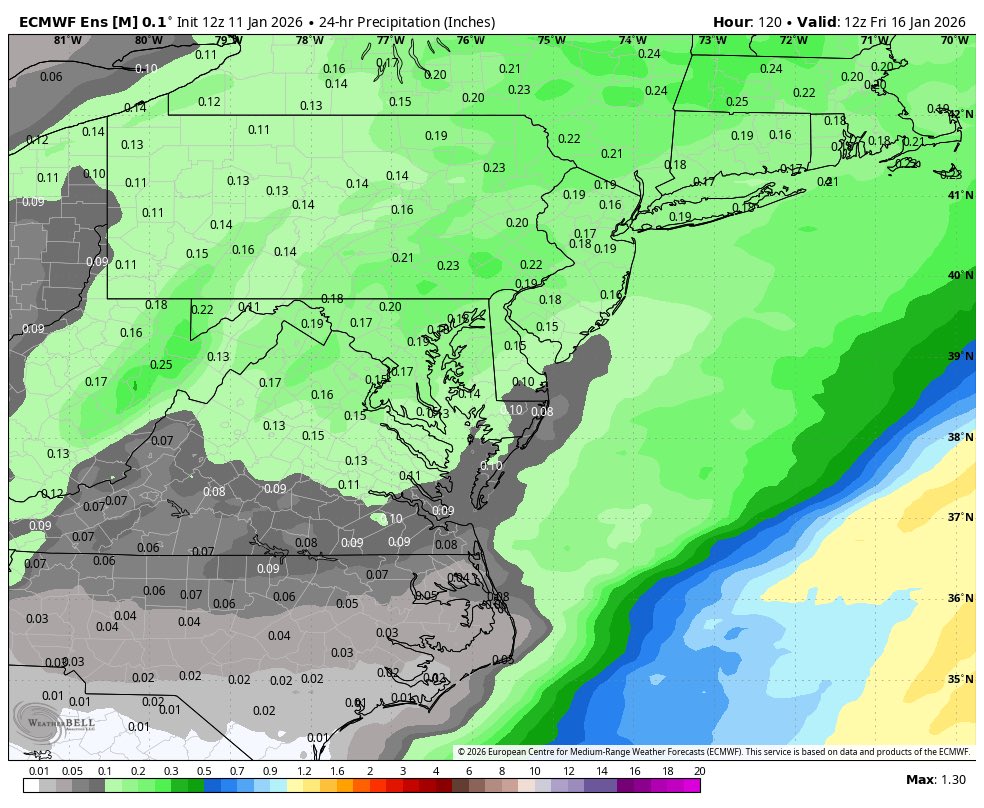 amarkowitzWX's tweet image. The storm signal for 1/15-16 is legit but it’s a really messy setup. Verbatim, would be a rain to snow deal as a ULL redevelops off the coast. Main cons are lack of 50/50 low and Atlantic blocking, plus ridge axis displaced too far west. N/W of 500 mb low gets the best snows.