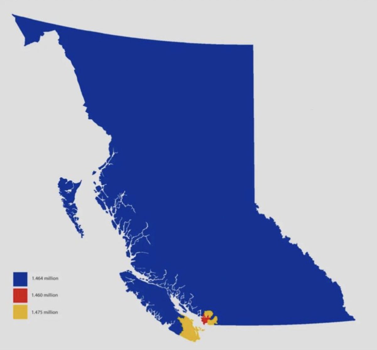 offgridstone's tweet image. The blue area should be the new nation of BC. The red and yellow should stay part of Canada. Who's with me?