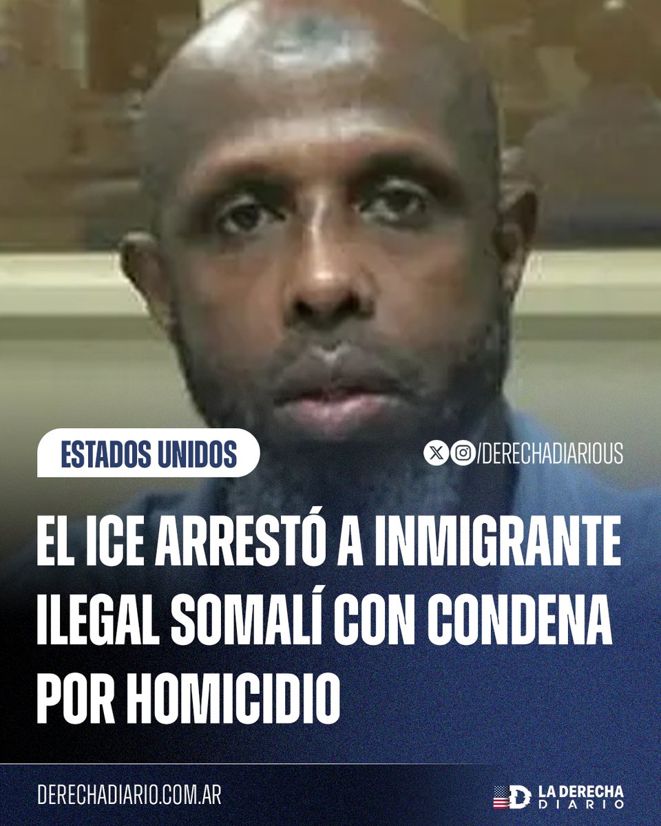 🇺🇸🇸🇴 | EXCELENTE: El ICE del Presidente Donald Trump capturó a Abdirashid Adosh Elmi, un inmigrante ilegal somalí condenado por homicidio.