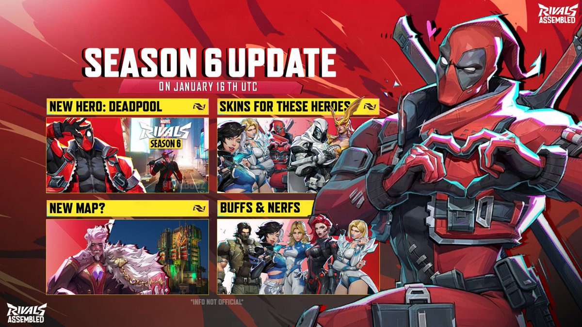 RivalsAssembled's tweet image. ‼️SEASON 6 UPDATE COMING THIS WEEK

On Friday, January 17th, Season 6 of Marvel Rivals will drop! What are you most excited for?