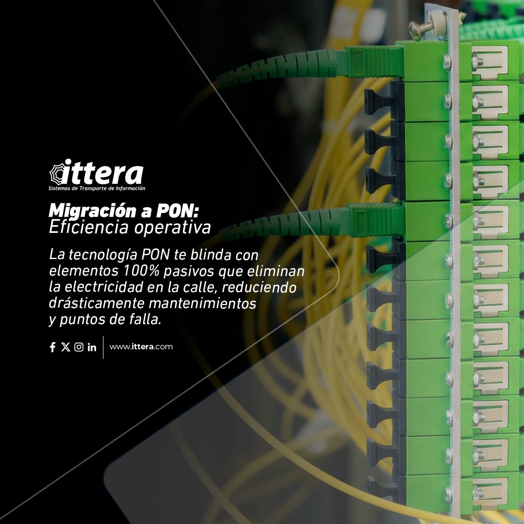ittera_LA's tweet photo. PON es el estándar FTTH moderno: sin electricidad en la calle, menos mantenimiento y señal inmune a interferencias hasta 20 km.

Redes más rentables y confiables. 🚀 #InfraestructuraInteligente #TransformacionDigital https://t.co/EqGBuX0que
