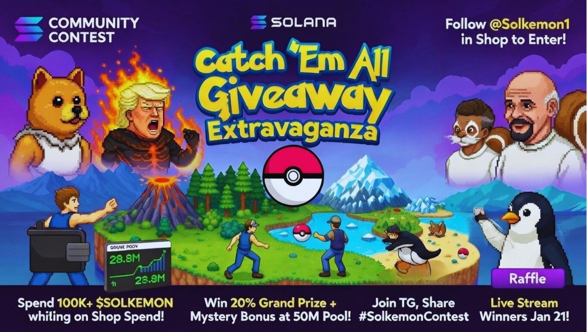 🚨 SOLKEMON TRAINERS! ⚡️ 

Catch 'Em All Giveaway Extravaganza is LIVE! Level up, spend in-shop, win BIG prizes from community volume. Who's ready to dominate? 👾