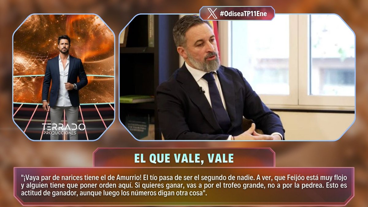 🗣️ "¡Vaya par de narices tiene el de Amurrio! Pasa de ser el segundo de nadie." <a href="/IlKorkmaz_/">👣</a> 

🎯 "Feijóo está flojo y alguien debe poner orden. Si quieres ganar, vas a por el trofeo."

💥 "Esto es actitud de ganador, aunque luego los números digan otra cosa."

🪐 #OdiseaTP11Ene