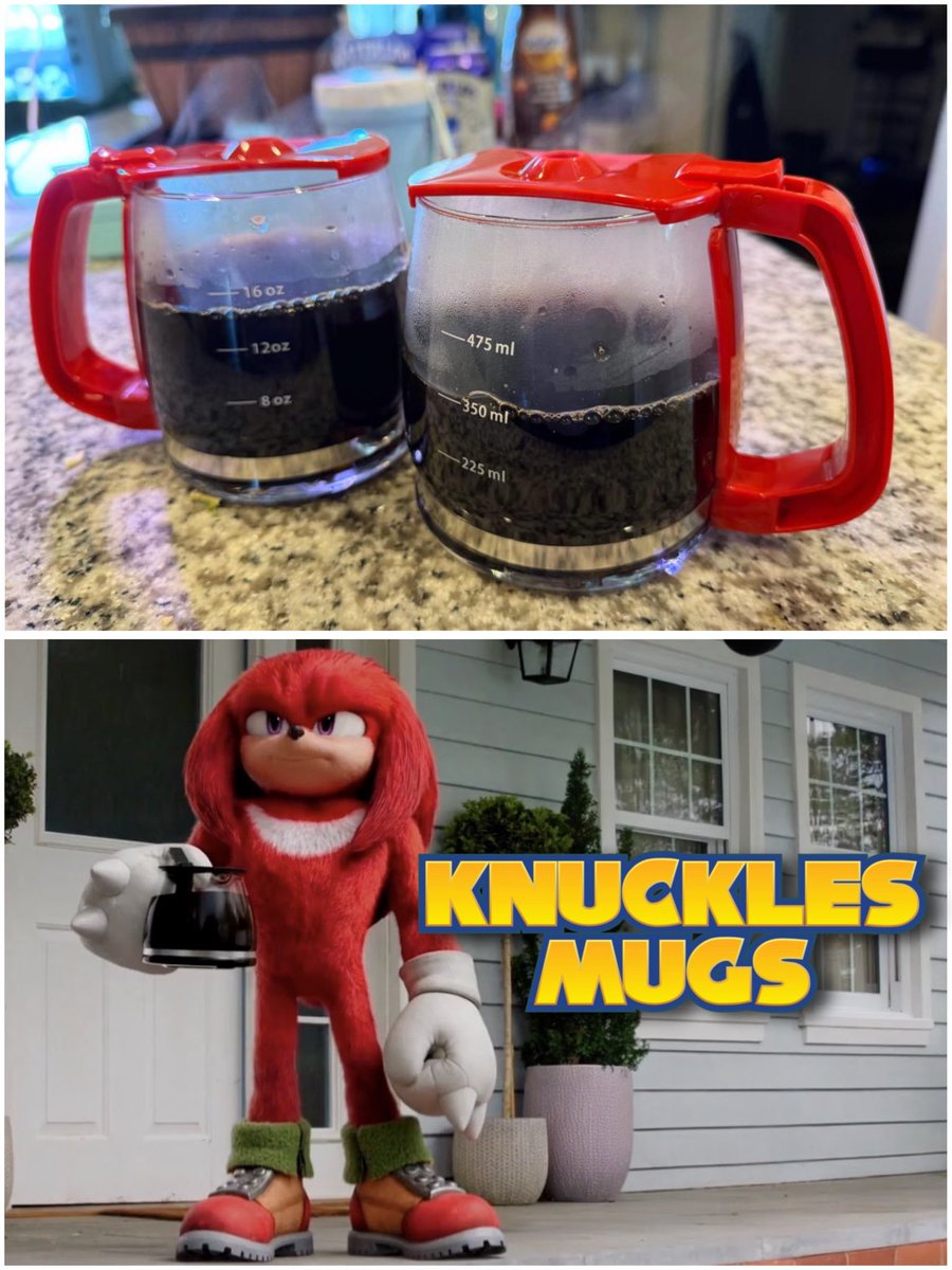 My girlfriend and I are making coffee Knuckles style! Now we just need some delicious grapes! She calls the miniature coffee pots “Knuckles mugs” now and I love it!