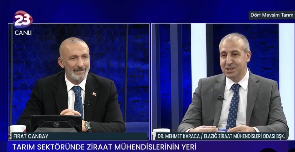 Kanal 23 ekranlarında yayınlanan "Dört Mevsim Tarım" programımızın bu haftaki konuğu olan Elazığ Ziraat Mühendisleri Oda Başkanı Sayın Dr. Mehmet Karaca’ya çok teşekkür ediyorum.
<a href="/TCTarim/">T.C. Tarım ve Orman Bakanlığı</a> <a href="/elazigtarim/">elazig tarim</a> 
<a href="/elazig_valiligi/">T.C. Elazığ Valiliği</a>  <a href="/mehmetkaraca23/">Mehmet KARACA</a>