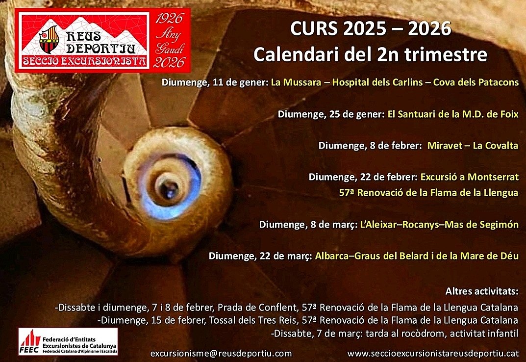 Divendres <a href="/rdexcursionisme/">S.E. Reus Deportiu</a> vam presentar un nou trimestre d'activitats, l'inici d'un any singular!
#muntanya #modernisme
#sommuntanya
#somcultura
⬛🟥⛰️
<a href="/ReusDeportiu/">Reus Deportiu</a>