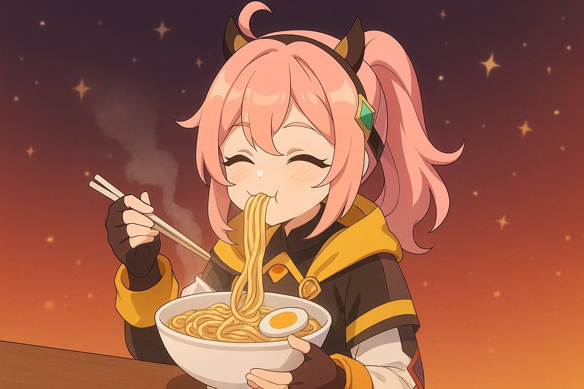 falmiris's tweet photo. リーナが食事をする事が出来るようにな��ました。ドールは食事が出来ない設定にしてたので。すっごく幸せそうに食べてて見てるこっちまで幸せになります。AIに描いてもらいました。 https://t.co/fpAI7kLaAC