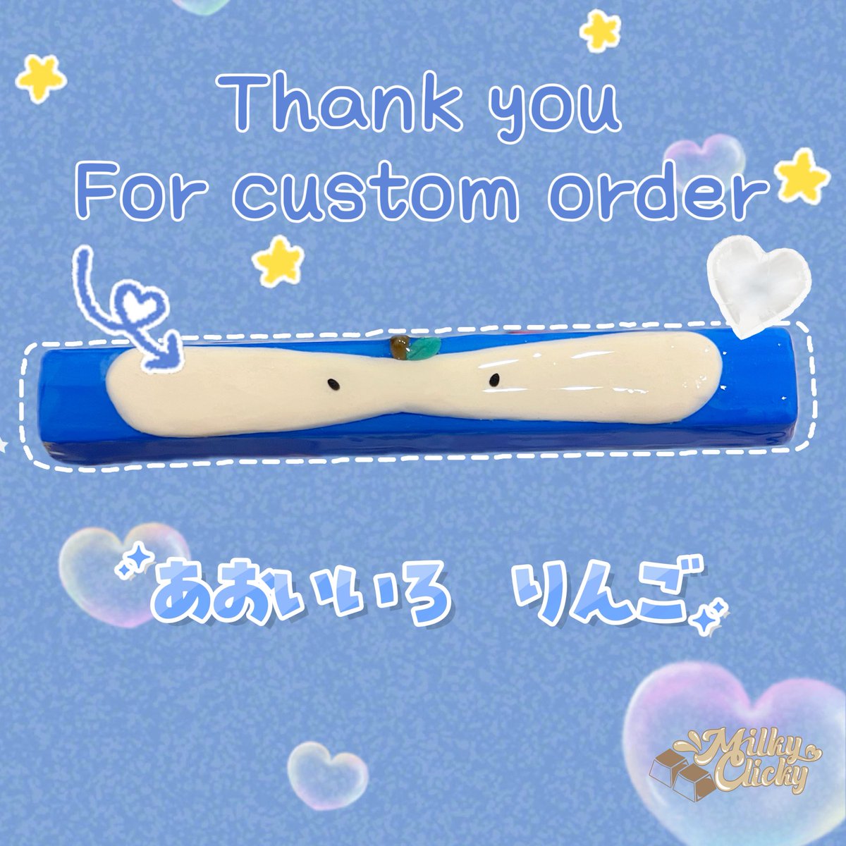 Thank you for custom order💙🍎
เป็นงานคัสตอมเสปซบาร์ชิ้นแรกของทางร้านเลย ตอนทำตื่นเต้นสุดๆ และตอนเคลือบคือท้าทายตัวเองมาก หยอดเรซิ่นแบบเบามือที่สุด🤣 แต่น้องก็ออกมาน่ารักมากๆ ภูมิจัยในตัวเอง และคุณลูกค้าที่น่ารักมากๆ ช่วยกันออกแบบสุดๆ🩵

#keycapdesign #handmadekeycap #milkyclicky
