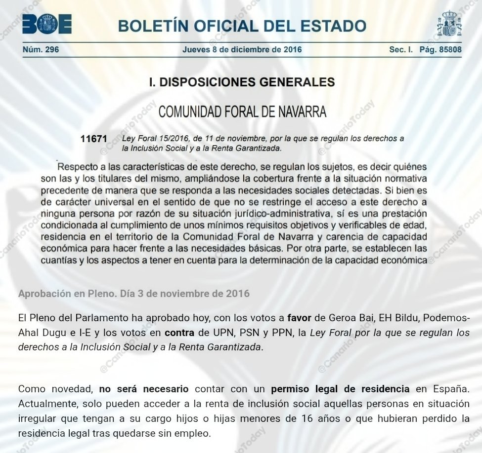 CanarioToday's tweet image. ¿Puede un inmigrante ilegal acceder a la Renta Garantizada en Navarra?

SÍ. Y son 790,28 €/mes.

📖 La Ley Foral 15/2016, de 11 de noviembre, reconoce el derecho a la Renta Garantizada sin exigir permiso legal de residencia en España. Esto significa que las personas en situación…