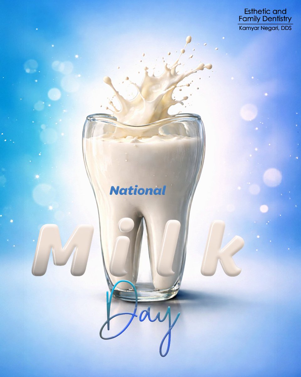 🥛 National Milk Day! 🦷✨

Cheers to nature’s simple superfood — #milk 🥛! Rich in #calcium and #VitaminD 💪, it helps build strong #teeth 🦷, protect #enamel ✨, and support healthy #bones 🦴.

Here’s to #BrighterSmiles and a healthier #you 😁!

#MilkDay #HealthyTeeth