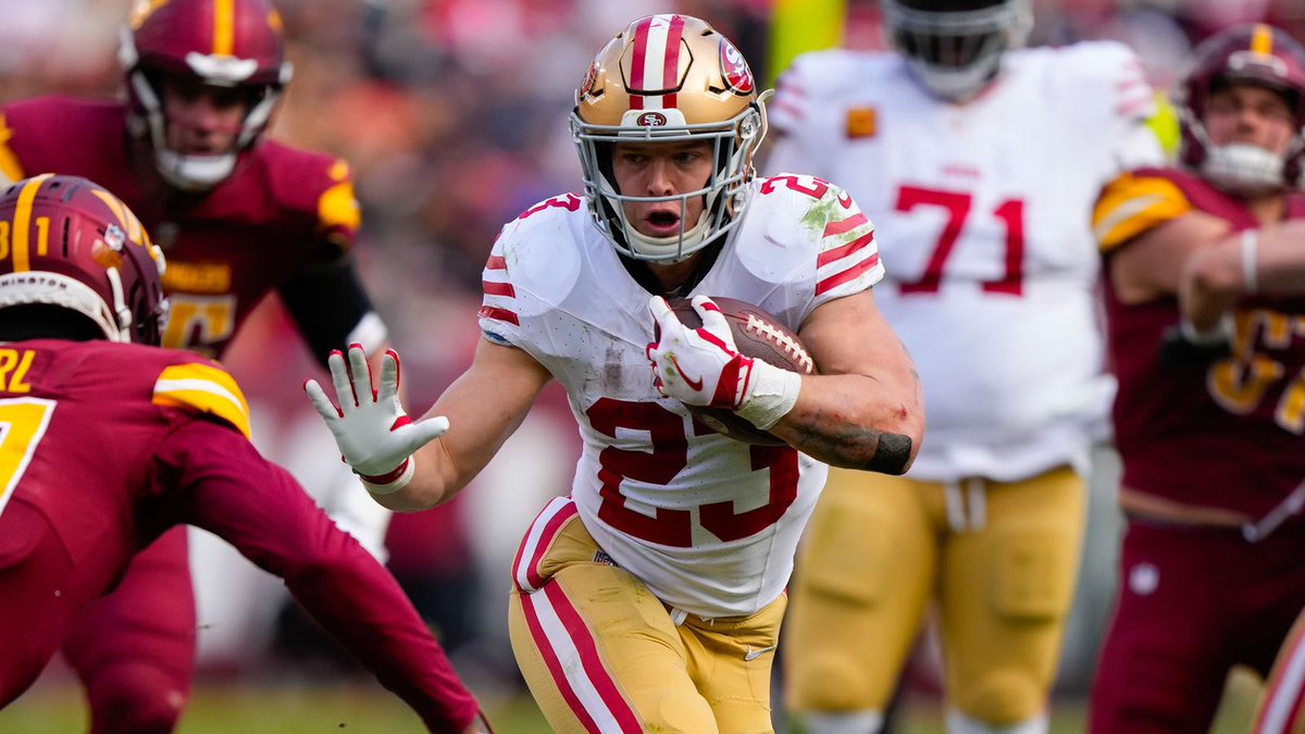__LordPenguin's tweet photo. back the playoff legend ⭐️

Christian McCaffrey over 109.5 rush receiving -114

Wildcard Football Pick #4 🏈

CMC turns into an absolute animal in the playoffs. He’s had 128+ RR in all 3 playoff games last season and is in a great spot to make a run again this season.

Trent Williams is projected to return which is the best thing that could’ve happened to CMC. With both Purdy and Trent in the mix, CMC has had 181, 146, 87, 74, 142, 121, 141 and 142 RR this season.

Luckily for him the Eagles have struggled all season vs the run. 6 of the last 8 RBs have smashed this closing line vs the Eagles.

The weather isn’t suppose to be the best either so both teams might lean on run game/short throws which is obviously right up CMC’s alley.