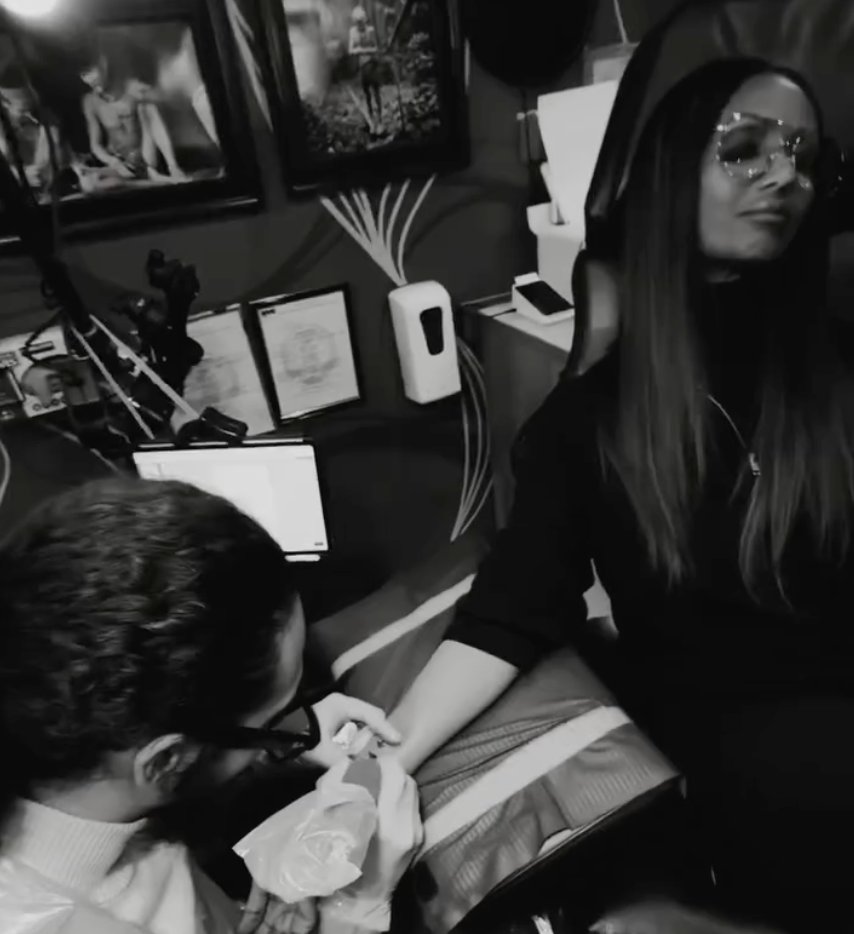 consequence's tweet image. David Bowie's wife, Iman, got a ★ (Blackstar) tattoo on the 10th anniversary of his death.