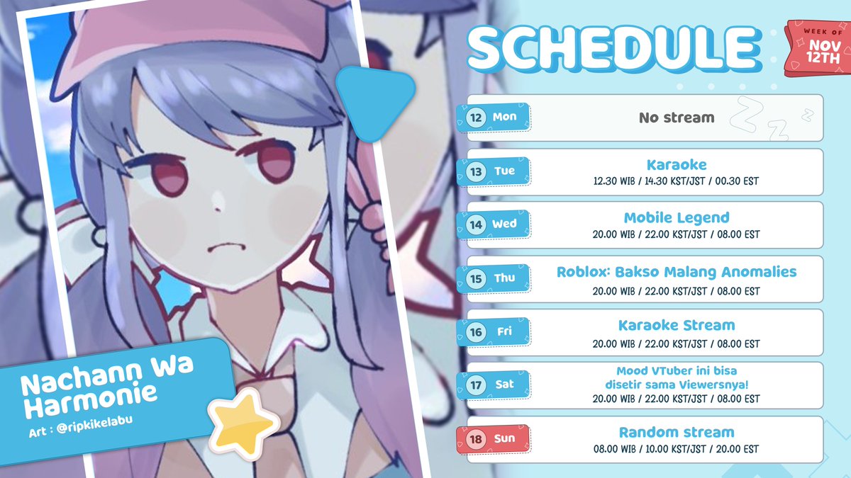 🦄 SCHEDULE 12 - 18 JAN! 🦄

Info schedule buat minggu depann! Banyak stream seru, kalian paling gak sabar nunggu yang mana nih? 🔥

🦄General: #NachannWaHarmonie
🦄Live: #NachannOnDelivery
🦄Fanart: #Nachantik
🦄Meme: #Nachannomaly
🦄Clip: #Nachlip
🦄Fan name: #Nachircle
