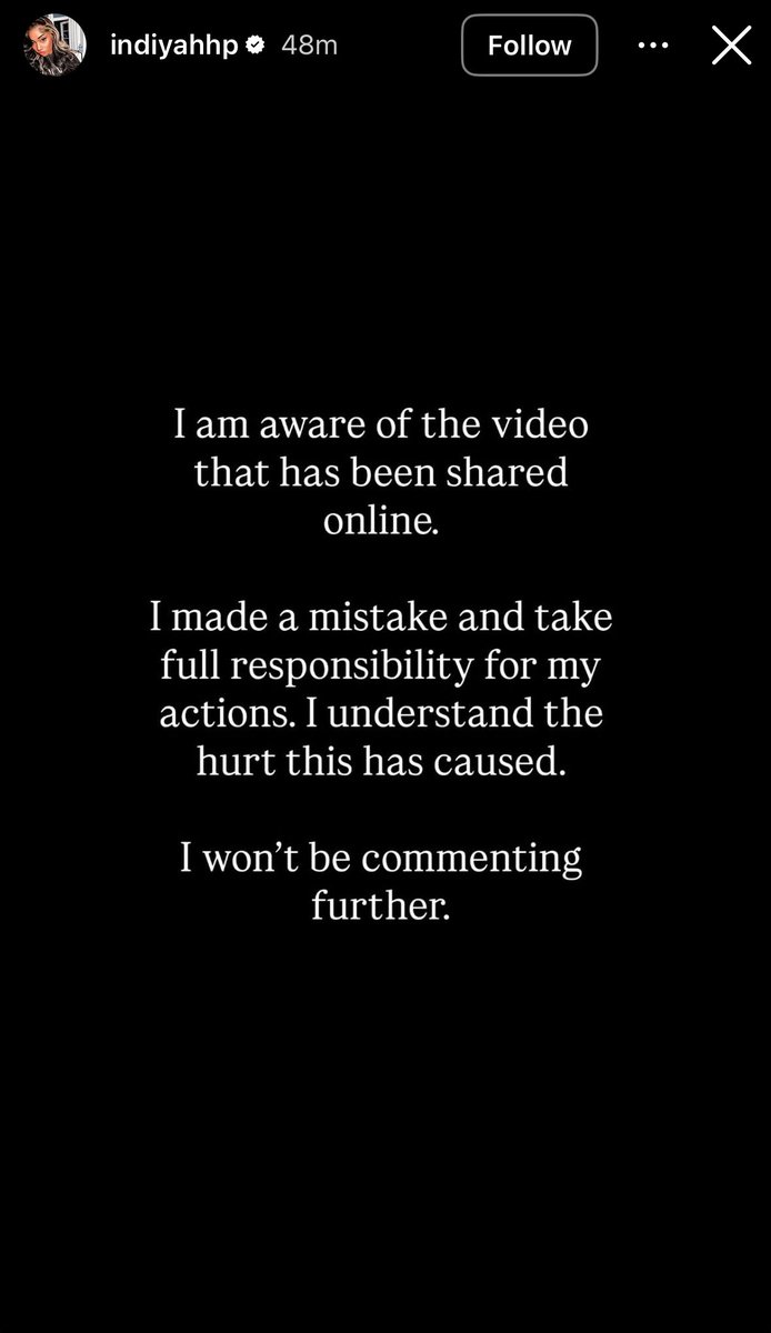 MusicConnoisseu's tweet image. Indiyah says she made a mistake and won’t be commenting further