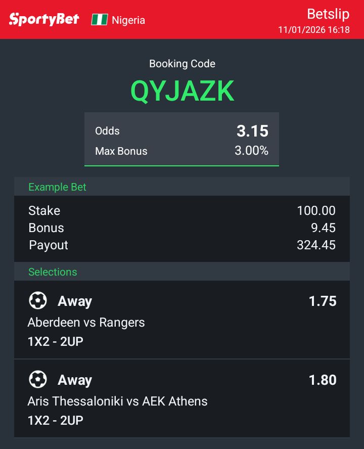 Shadyik1's tweet photo. Hey check out the bet I just placed on Sportybet! https://t.co/EVOn9YCMwN https://t.co/Ct3Lip9Zd7