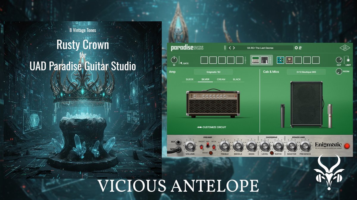 Rule the mix with Rusty Crown! 👑🎸 Our new collection for UAD Paradise Guitar Studio delivers 8 stunning vintage guitar tones packed with character and grit.

This pack covers everything from the open, clean sounds of “A Crumbling Throne” to the weathered, mid-focused textures