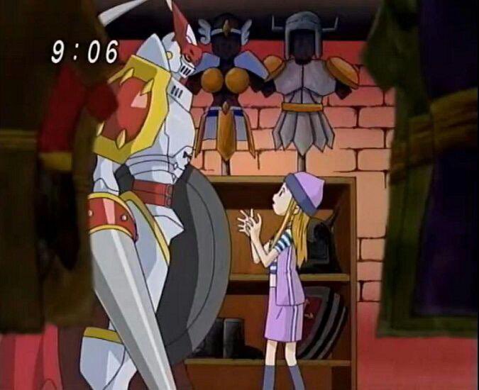 // Gallantmon in Tamers is a big boy, but in Frontier he’s somewhat big like here selling armor for a living.

Guess he has to have a hobby. What is Sakuyamon doing anyway is she like a mystic in a temple meditating?