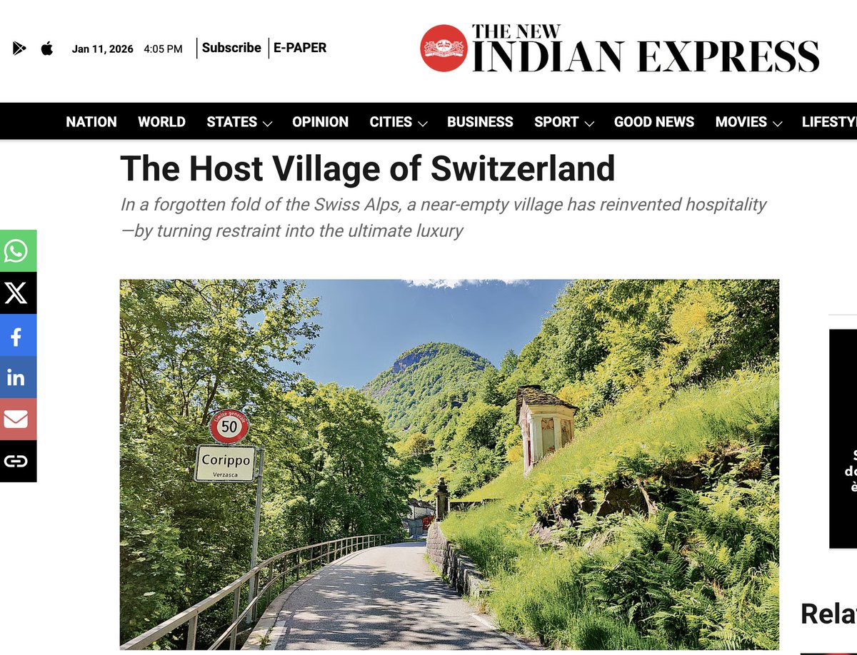 L’Albergo Diffuso di Corippo, situato nella Valle Verzasca, rappresenta un caso di studio significativo 
che si inserisce in una dinamica di internazionalizzazione del modello dell'AD sostenuto dall’Associazione Alberghi Diffusi #India #albergodiffuso