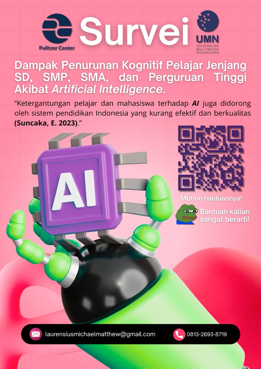 🥚 Halo, teman-teman pelajar! 👋

Kami sedang melakukan penelitian tentang dampak Artificial Intelligence ke pendidikan, nih! Mohon bantuannya untuk mengisi survei singkat di bawah ya!!
 
Terima kasih atas waktu dan kesediaannya untuk berkontribusi 🙏