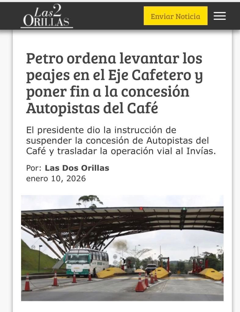 Sin excepciones: el Presidente <a href="/petrogustavo/">Gustavo Petro</a> ordena levantar los peajes en el Eje Cafetero y avanzar en la concesión. Es real, menos cobros, más justicia para la gente.