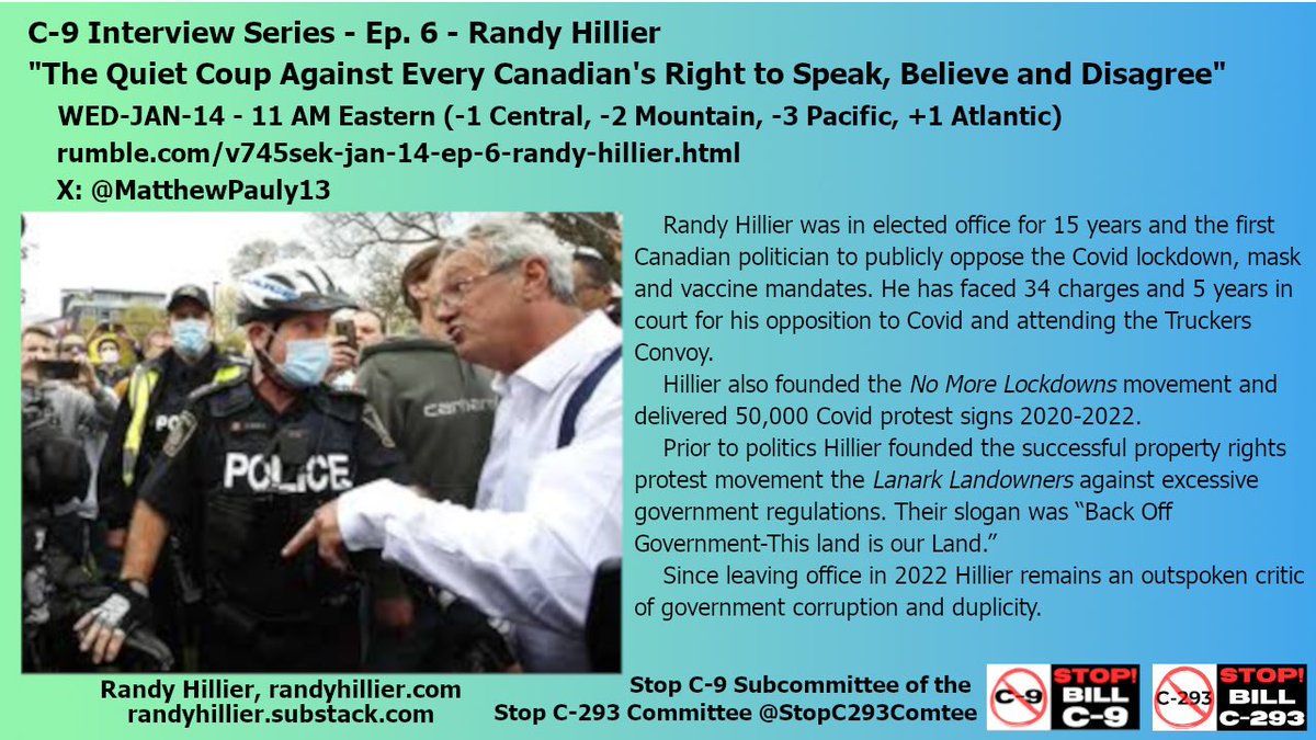 stopc293comtee's tweet photo. Join us with Randy Hillier for Ep. 6 of the C-9 Interview Series WED-JAN-14 11 AM EST
Rumble: https://t.co/lL5HBIq5IQ
X: @MatthewPauly13 https://t.co/53v3Y8dFGb