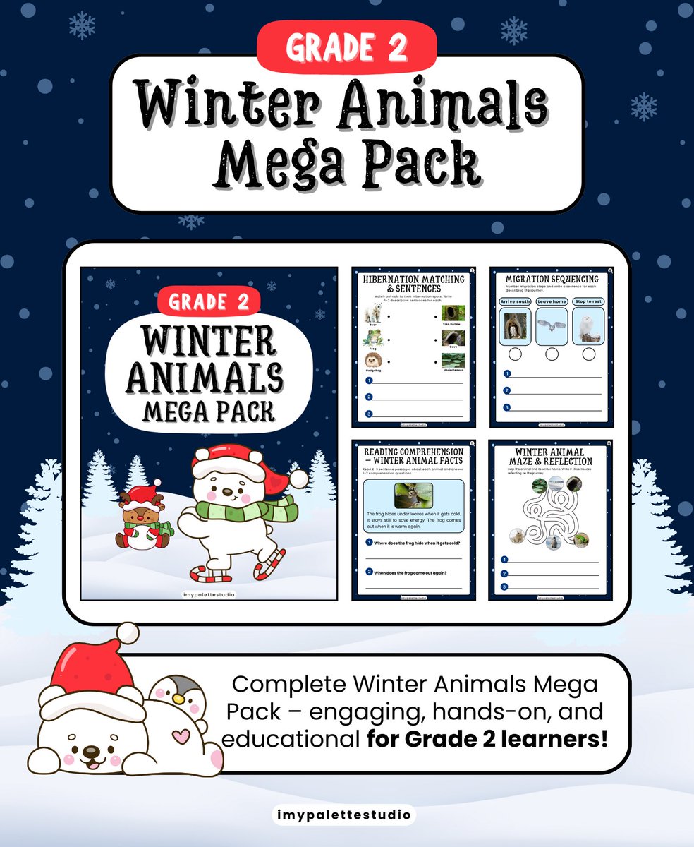 imypalettex's tweet photo. 🐻Download Grade 2 winter animal worksheets supporting reflection and discussion ❄️📚

AVAILABLE NOW ON TPT
🔗 https://t.co/w3lxktkc7i

#TPT #imypalettestudio #StudentReflection #Grade2 #WinterTheme #LiteracyActivities #Education https://t.co/pzW5crWDUR