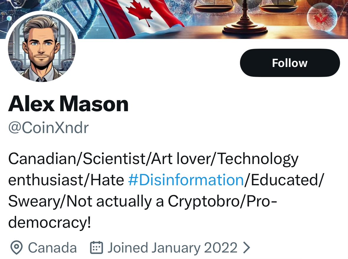 Another feather in my cap - this douschebag blocked me. 

Alex Mason worked as Evaluation Officer for Immigration, Refugees and Citizenship Canada.

That tracks perfectly
<a href="/CoinXndr/">Alex Mason</a>