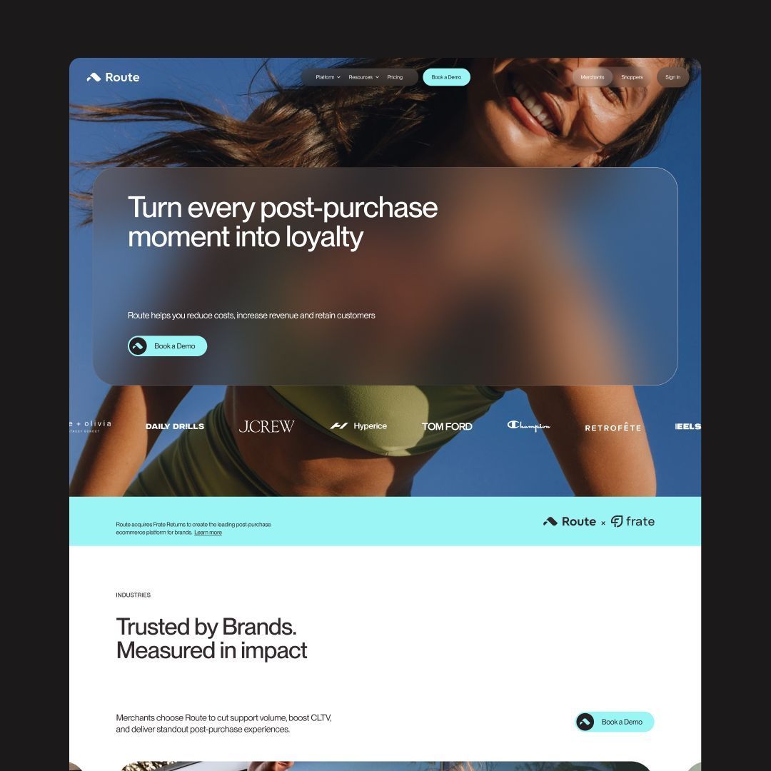 brightscoutco's tweet image. Route just launched a new site.

They power post-purchase for thousands of ecommerce brands. We rebuilt their site from the ground up.

Live now at route.com, debuting just in time for @NRFnews Big Show this weekend in NYC.

#WebsiteLaunch #NRF2026 
@routeapp