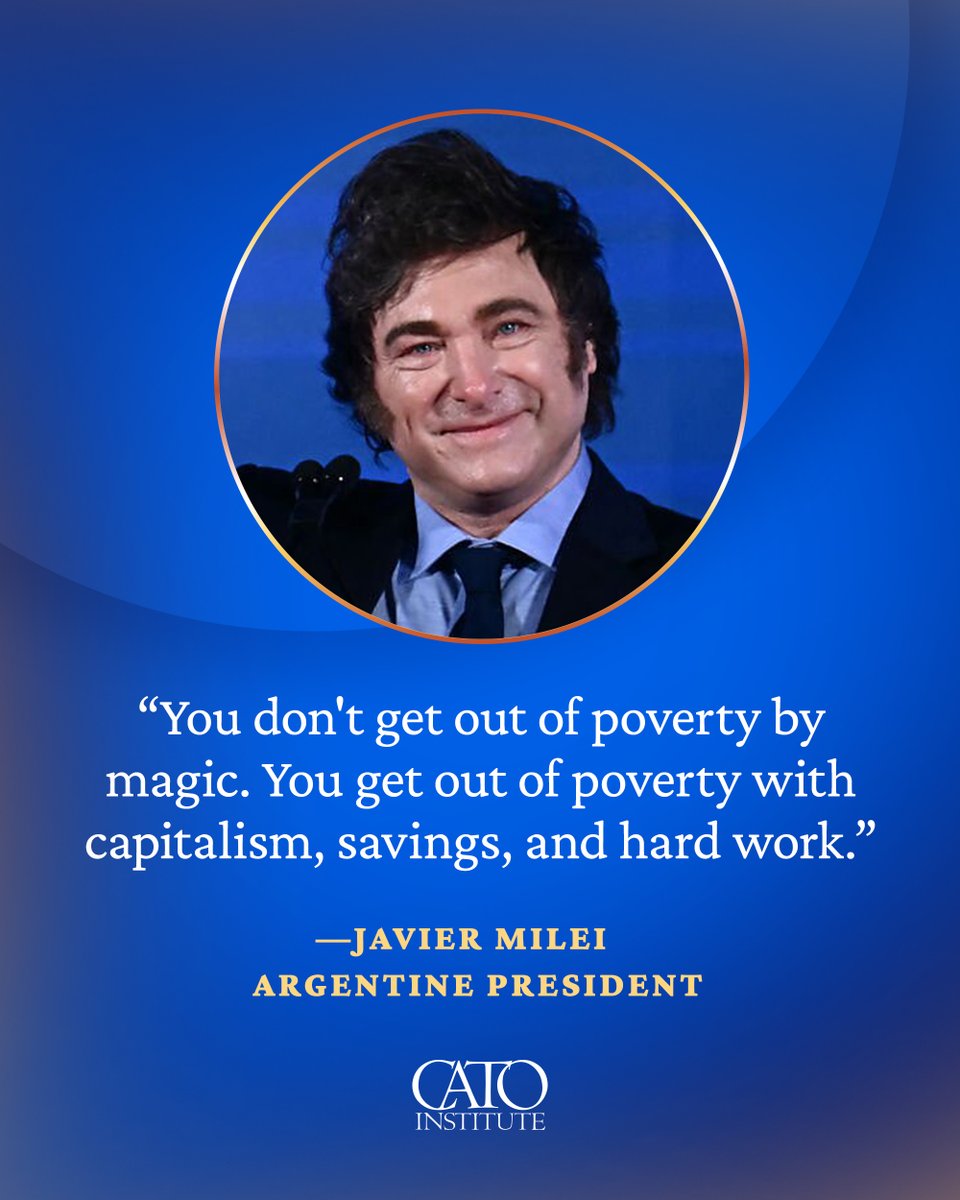 CatoInstitute's tweet photo. As some US lawmakers push “democratic socialism,” Argentine President Javier Milei—having seen socialism’s damage firsthand—shows that private property, individual liberty, and free markets are what create broad prosperity. 

➡️ https://t.co/wdpgjP2JbJ https://t.co/0XqLDNjOFK