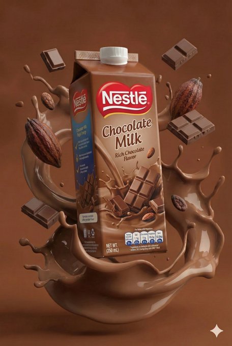 Photorealistic Product featuring Nestle Chocolate Juice On - Pastel & Advertising via Nano Banana