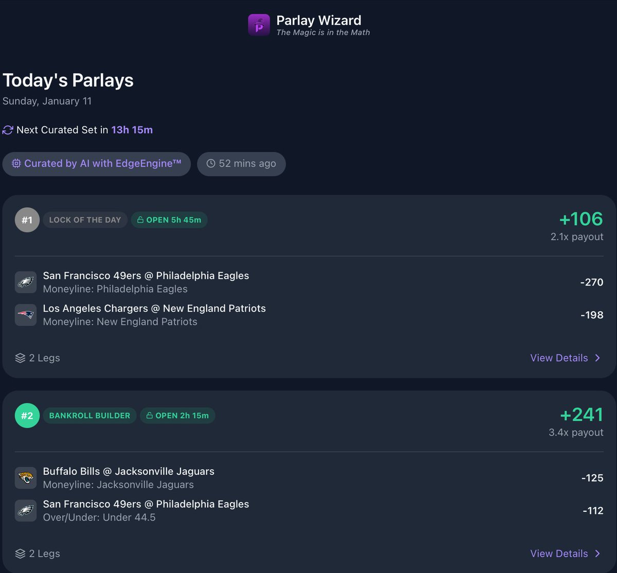 ParlayWizardEV's tweet image. ATTENTION 🚨

#1 Lock of the days and #2 Bankroll Builders are hitting nearly EVERY day

Enjoy- drop a like if you are tailing!

#SportsBets #SportsBettingPicks #SportsBettingX