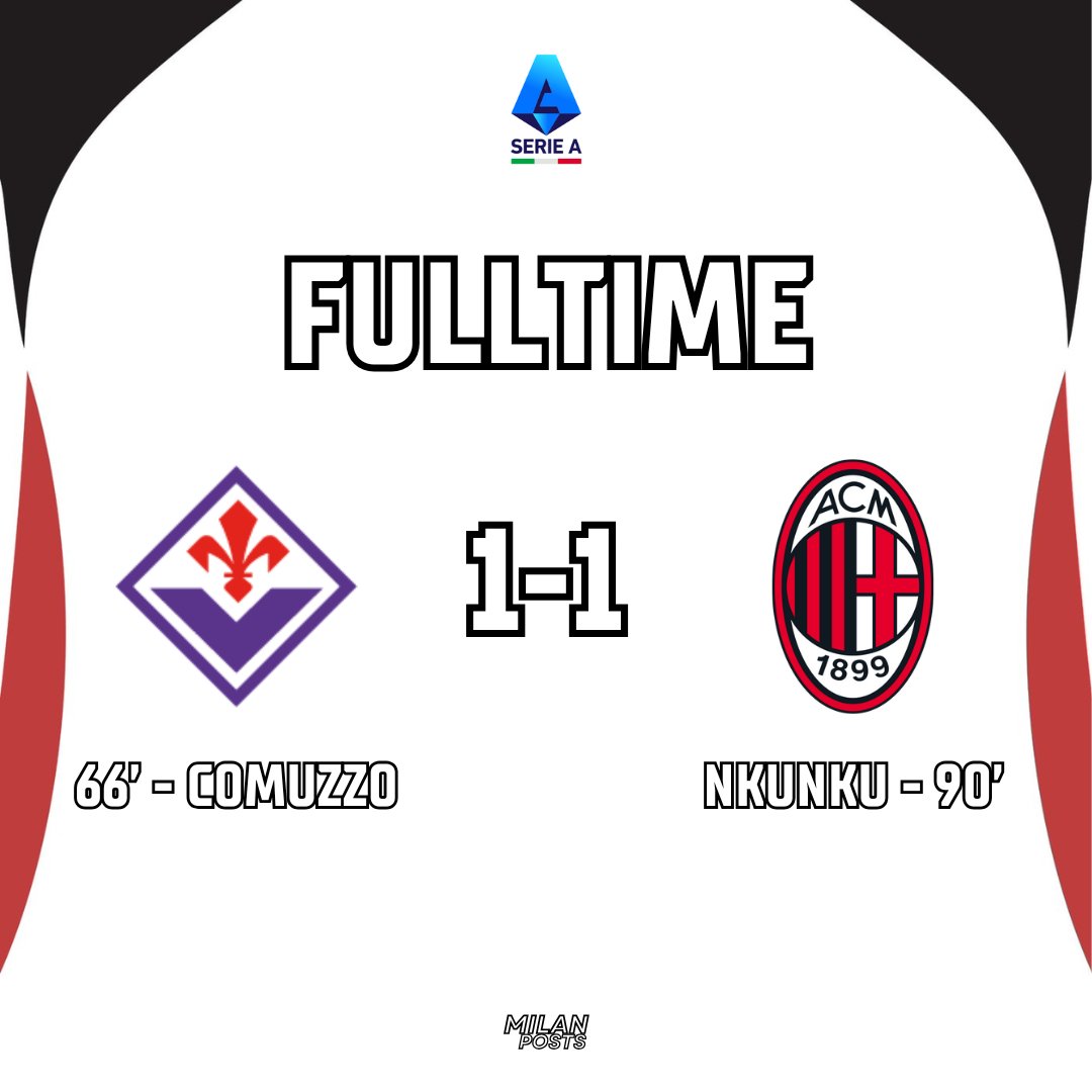 MilanPosts's tweet image. ⏱️ 90' Fulltime Fiorentina 1-1 Milan