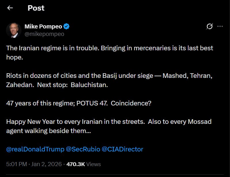 xIsraelExposedx's tweet image. Former CIA Director Mike Pompoe admitting Mossad agents are on the streets in Iran, a week before the protests started.
