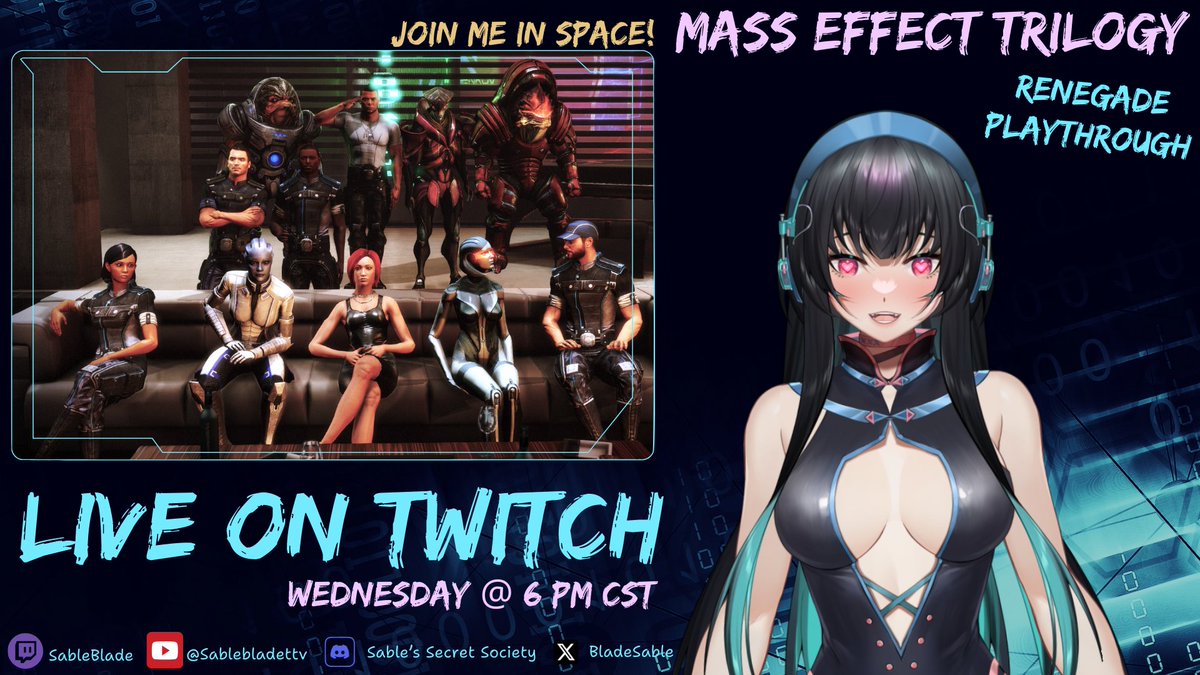 BladeSable's tweet image. Join me tonight at 6 pm CST!  #Vtuber #twitch #twitchstreamer #streamer #MassEffect #MassEffectTrilogy