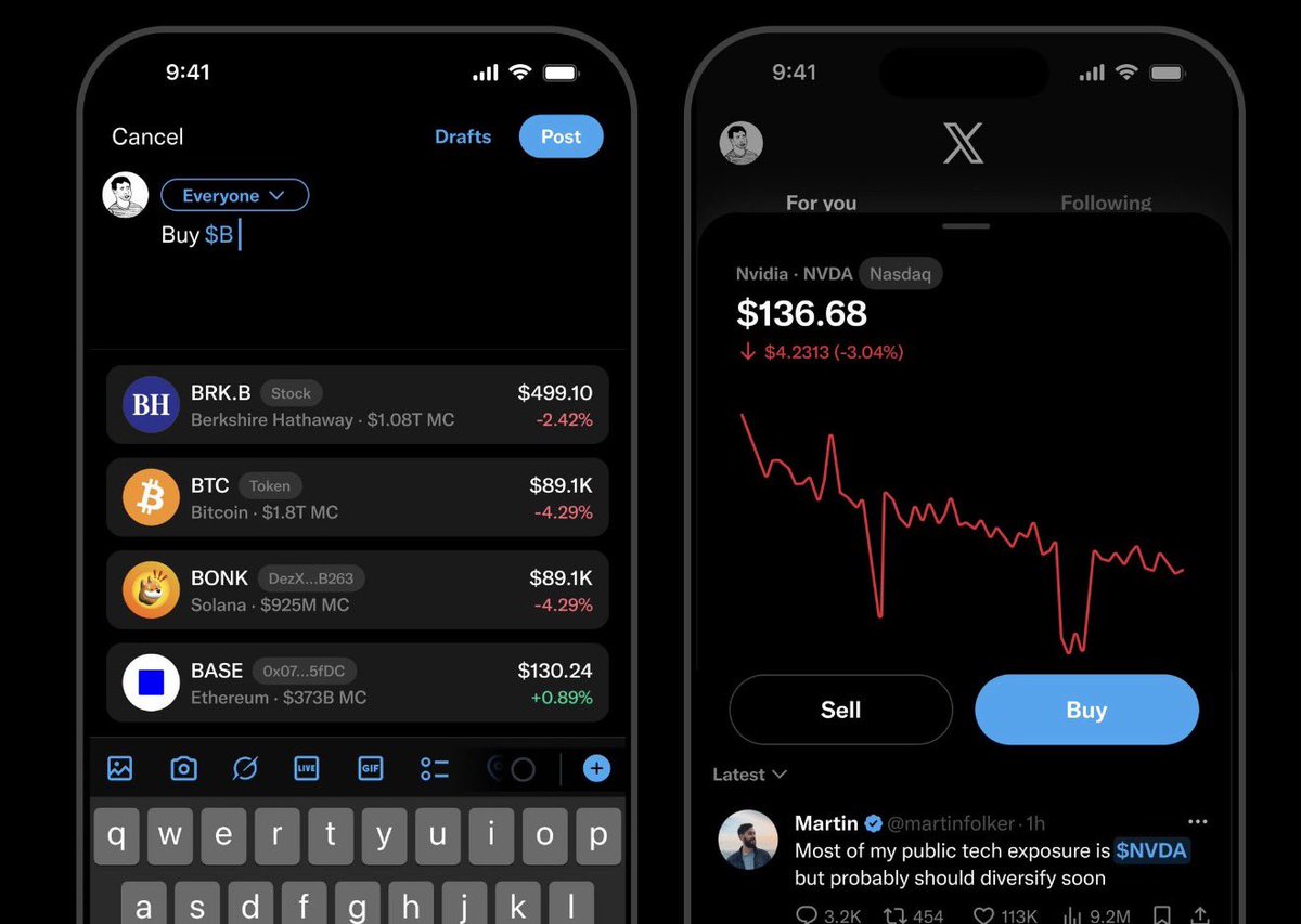 🟡 La plateforme X va déployer dans les prochaines semaines les Smart Cashtags, des tags intelligents pour identifier des crypto et actions 👀

Ces cashtags permettent de spécifier l'asset exact ou smart contract, d'afficher son prix en direct, toutes les mentions et