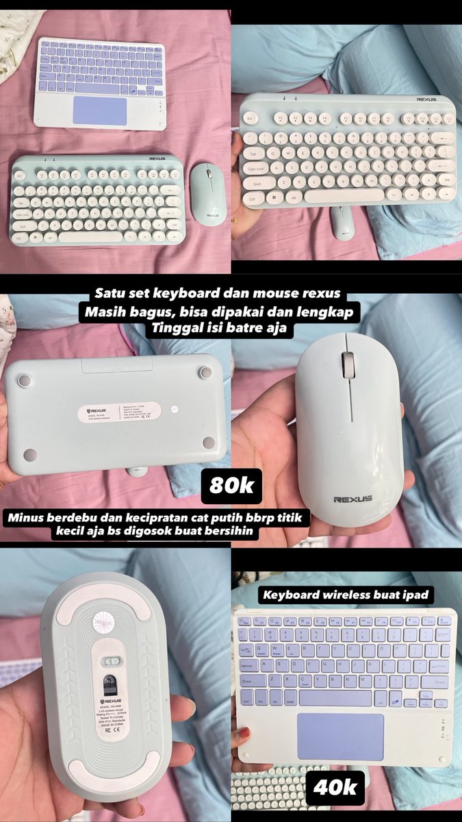 prelovedcorner's tweet photo. WTS / JUAL KEYBOARD DAN MOUSE
REXUS mouse &amp; keyboard set 80k
Wireless keyboard warna ungu 40k

https://t.co/yMvAfAlrpd https://t.co/heaTfJNaac