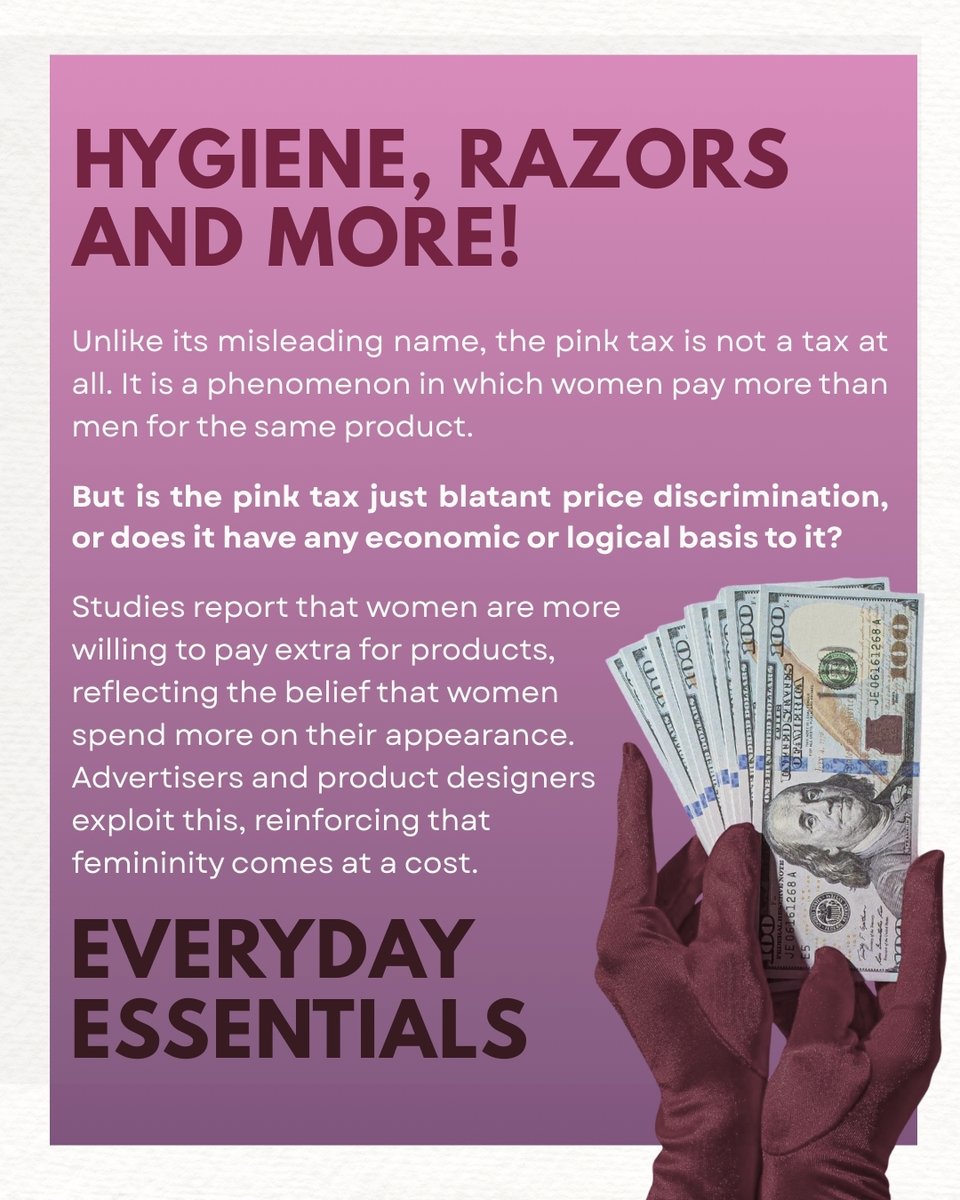 SRCCEcosoc's tweet photo. How often do women pay more without realising it?

Swipe to uncover how gendered pricing drives consumer behaviour, embeds bias in markets, and transforms daily purchases into a silent economic divide.

[Pink Tax, Economic Inequality, Quirkonomics, Economics, EcoSoc, SRCC, DU] https://t.co/PJ25DphUqq