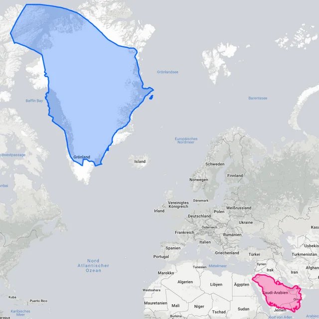 معلومة طريفة:

مساحة السعودية وغرينلاند متقاربة جدًا بنسبة 99% (فرق أقل من 16,400 كم² فقط)

لكن على الخرائط تظهر غرينلاند أضعاف السعودية

السبب: 
طريقة تصميم الخرائط عبر إسقاطات جغرافية مثل ميركاتور، التي تشوه المساحات وتخدع العين والعقل عند عرض الأرض بشكل مسطح